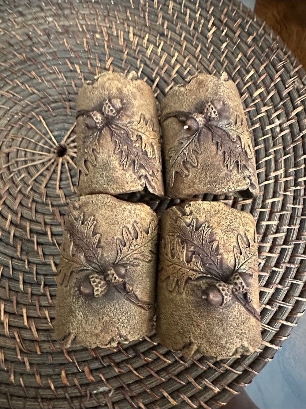 Handcrafted Oak Leaf Acorn Napkin Rings - Rustic Brown Set of 4